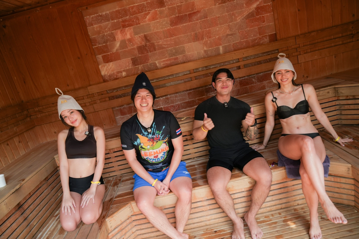RizzUp Club members in the sauna