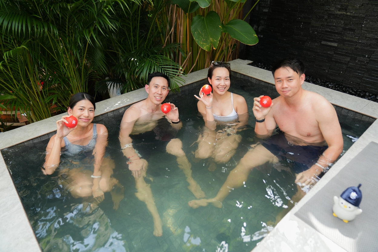 RizzUp Club members in the hot tub