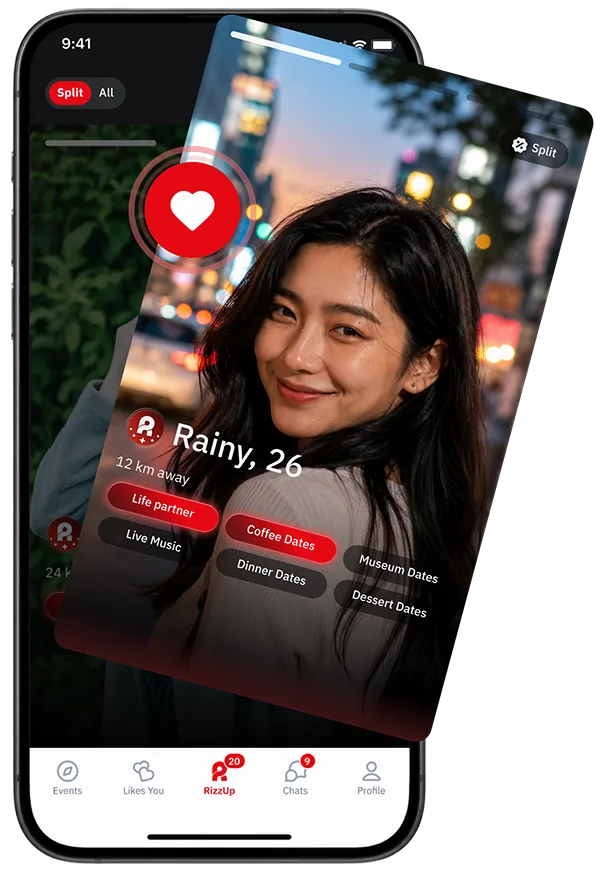 หน้าจอแอป RizzUp แสดงการแมตช์คุณภาพ